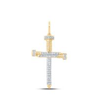 10K Yellow Gold Round Diamond Nail Cross Charm Pendant 0.33 Cttw