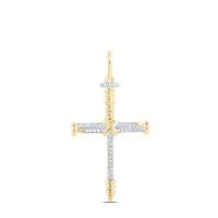 10K Yellow Gold Round Diamond Nail Cross Charm Pendant 0.20 Cttw