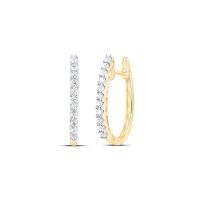14K Yellow Gold Round Diamond Hoop Earrings 0.25 Cttw