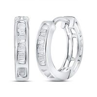 14K White Gold Baguette Diamond Huggie Hoop Earrings 0.17 Cttw