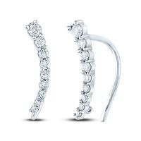 10K White Gold Round Diamond Graduated Journey Climber Earrings 0.25 Cttw