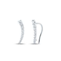 10K White Gold Round Diamond Graduated Climber Earrings 0.50 Cttw