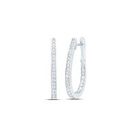 10K White Gold Round Diamond Inside-Outside Oblong Hoop Earrings 0.50 Cttw