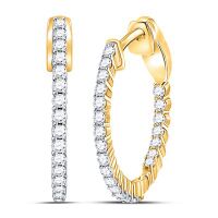 14K Yellow Gold Round Diamond Inside Outside Hoop Earrings 0.50 Cttw