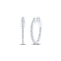 10K White Gold Round Diamond Single Row Hoop Earrings 0.50 Cttw