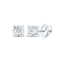10K White Gold Round Diamond Solitaire Earrings 0.10 Cttw