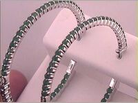 14K White Gold Diamond &amp; Emerald Hoop Earrings 2 Cttw
