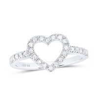 10K White Gold Round Diamond Heart Ring 0.20 Cttw