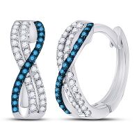 10K White Gold Blue Diamond Hinged Hoop Earrings 0.25 Cttw