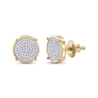10K Yellow Gold Round Diamond Circle Disk Cluster Earrings 0.25 Cttw