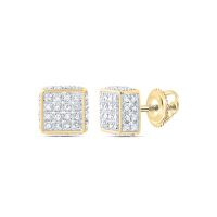 10K Yellow Gold Round Diamond 3D Square Stud Earrings 0.25 Cttw
