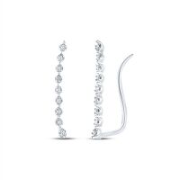 10K White Gold Round Diamond Climber Earrings 0.05 Cttw