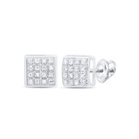 10K White Gold Round Diamond Square Earrings 0.10 Cttw