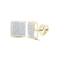 10K Yellow Gold Round Diamond Square Cluster Earrings 0.33 Cttw