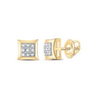 10K Yellow Gold Round Diamond Square Earrings 0.05 Cttw
