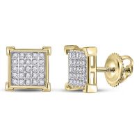 10K Yellow Gold Round Diamond Square Earrings 0.17 Cttw