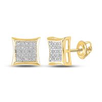 10K Yellow Gold Round Diamond Square Earrings 0.05 Cttw