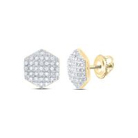 10K Yellow Gold Round Diamond Hexagon Earrings 0.20 Cttw
