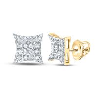10K Yellow Gold Round Diamond Square Earrings 0.10 Cttw