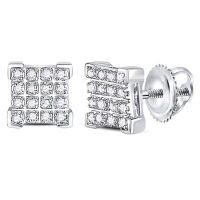 10K White Gold Round Diamond Square Cluster Earrings 0.10 Cttw
