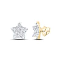 10K Yellow Gold Round Diamond Star Earrings 0.10 Cttw