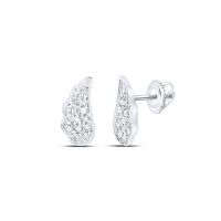 14K White Gold Round Diamond Angel Wing Stud Earrings 0.05 Cttw