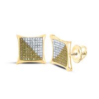 10K Yellow Gold Round Yellow Diamond Kite Square Earrings 0.50 Cttw