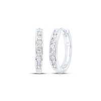 10K White Gold Round Diamond Hoop Earrings 0.25 Cttw