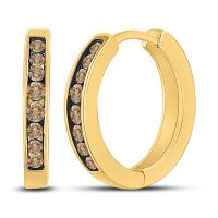 10K Yellow Gold Round Brown Diamond Hoop Earrings 0.25 Cttw
