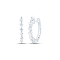 14K White Gold Round Diamond Hoop Earrings 0.25 Cttw