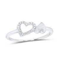 10K White Gold Round Diamond Slender Double Heart Ring 0.05 Cttw
