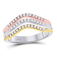 10K Tri-Tone Gold Round Diamond Triple Row Band Ring 0.25 Cttw