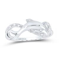 10K White Gold Round Diamond Dolphin Ring 0.05 Cttw