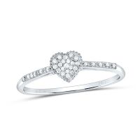 10K White Gold Round Diamond Slender Heart Ring 0.05 Cttw