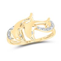 10K Yellow Gold Round Diamond Double Dolphin Accent Ring 0.05 Cttw
