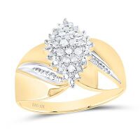 10K Yellow Gold Round Prong-Set Diamond Oval Cluster Ring 0.13 Cttw