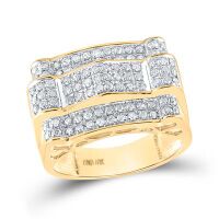 10K Yellow Gold Round Diamond Arch Cluster Ring 1 Cttw