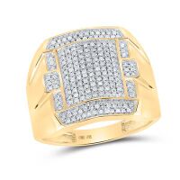 10K Yellow Gold Round Diamond Square Cluster Ring 0.50 Cttw