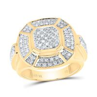 10K Yellow Gold Round Diamond Circle Cluster Ring 0.50 Cttw