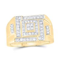 10K Yellow Gold Round Diamond Square Cluster Ring 0.50 Cttw