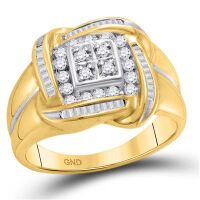 10K Yellow Gold Round Diamond Square Cluster Ring 0.50 Cttw