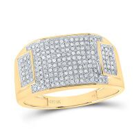 10K Yellow Gold Round Diamond Rectangle Cluster Ring 0.50 Cttw