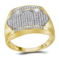 10K Yellow Gold Round Diamond Rectangle Arched Cluster Ring 0.50 Cttw