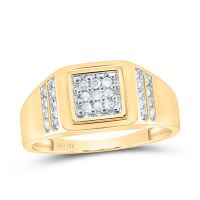14K Yellow Gold Round Diamond Square Cluster Ring 0.25 Cttw