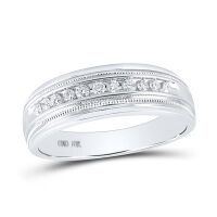 10K White Gold Round Diamond Wedding Single Row Band Ring 0.25 Cttw