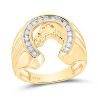 10K Two-Tone Gold 10K Yellow Gold Round Diamond Horseshoe Ring 0.25 Cttw