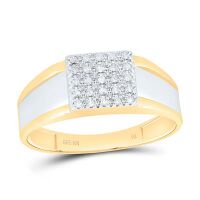 10K Yellow Gold 10K Two-Tone Gold Round Diamond Square Ring 0.13 Cttw