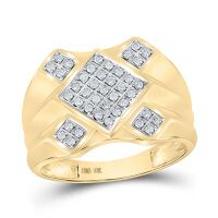 10K Yellow Gold Round Diamond Diagonal Square Cluster Ring 0.33 Cttw