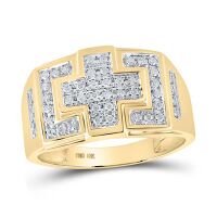 10K Yellow Gold Round Diamond Cross Cluster Ring 0.33 Cttw