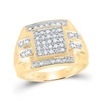 10K Yellow Gold Round Diamond Square Cluster Ring 0.33 Cttw